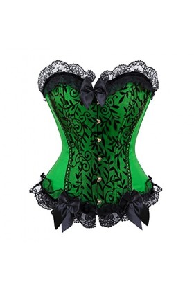 YAIGSHAPE Corset sexy en satin pour femme - Lingerie sexy - Pour cosplay - Grande taille - Vert - S