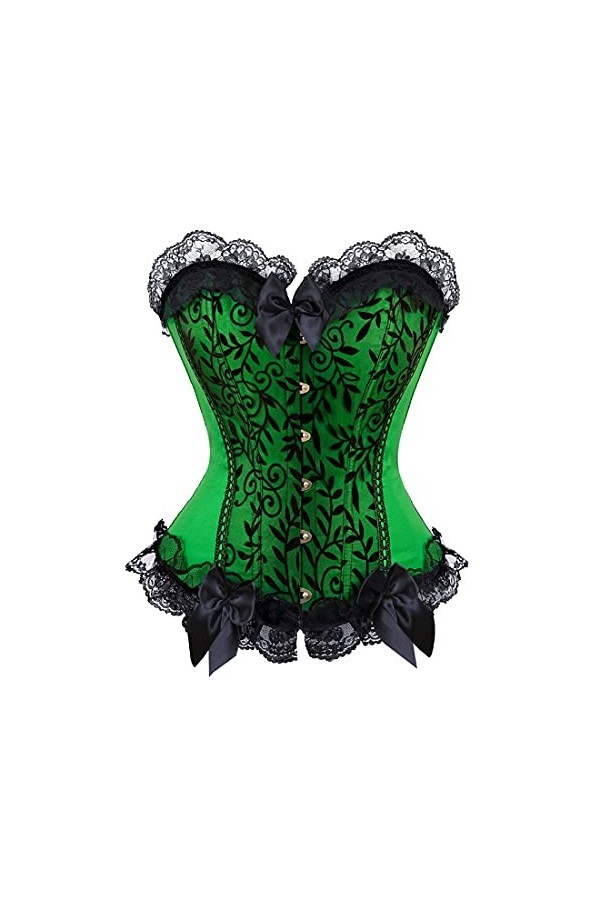 YAIGSHAPE Corset sexy en satin pour femme - Lingerie sexy - Pour cosplay - Grande taille - Vert - S