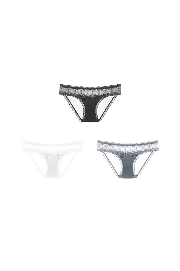 SLDAGe Culottes Sexy Femme,Culotte Transparente Transparente en Dentelle Sexy Taille Basse Dété 3 Pack,7,M