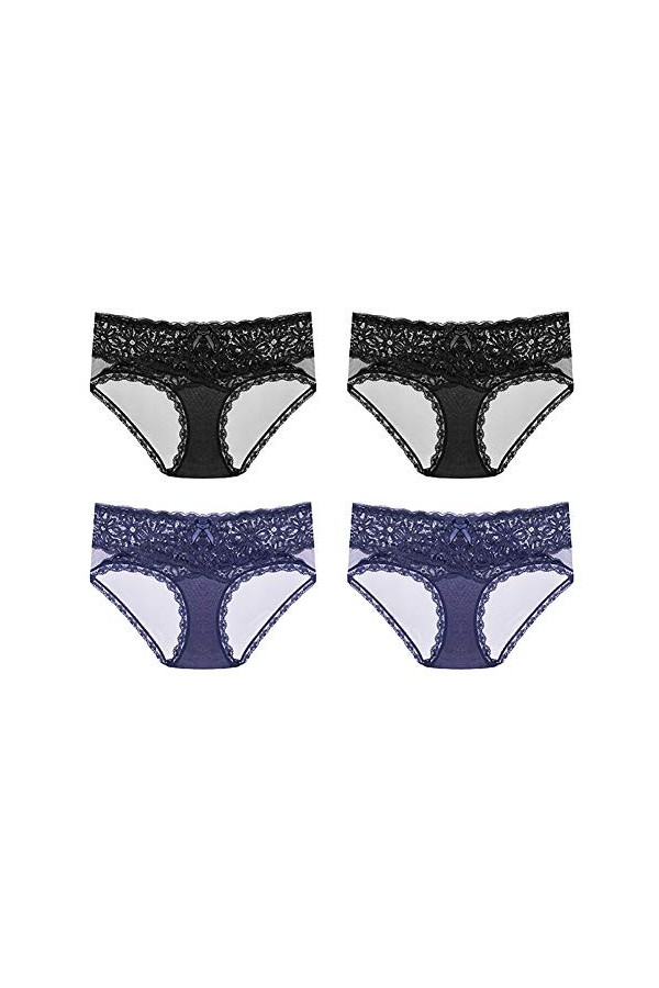 SLDAGe Culottes Sexy Femme,Ultra-Mince sans Couture Dentelle Tentation Slips Taille Basse Sexy Confortable sous-Vêtements 4 P