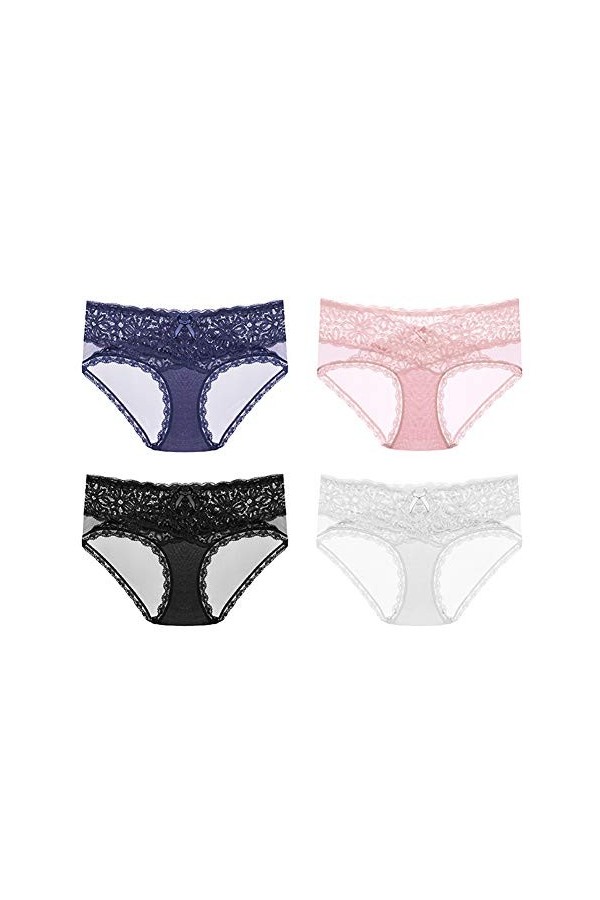 SLDAGe Culottes Sexy Femme,Ultra-Mince sans Couture Dentelle Tentation Slips Taille Basse Sexy Confortable sous-Vêtements 4 P