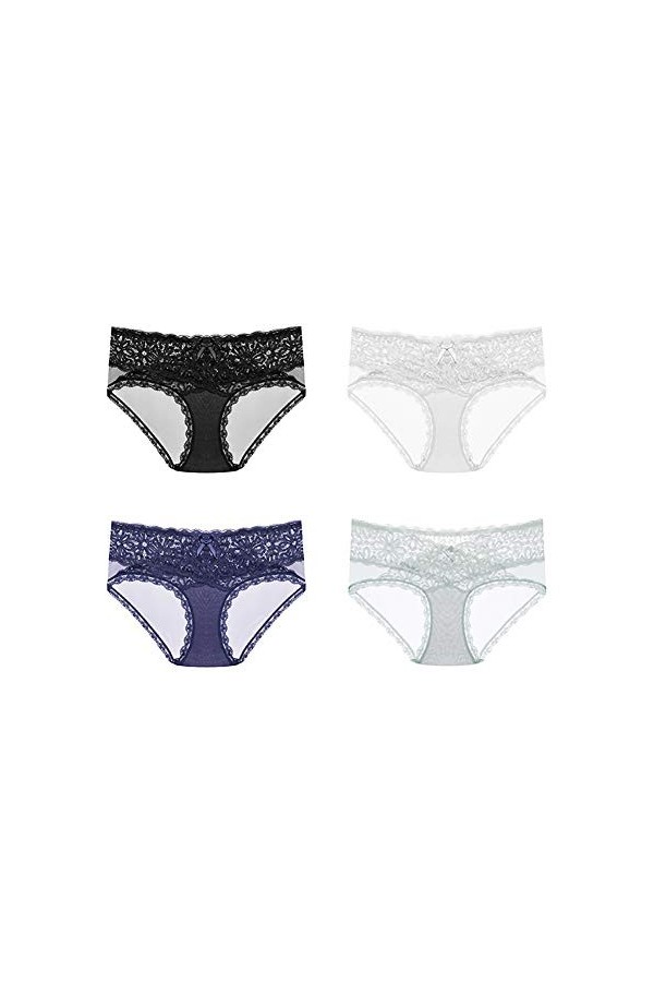 SLDAGe Culottes Sexy Femme,Ultra-Mince sans Couture Dentelle Tentation Slips Taille Basse Sexy Confortable sous-Vêtements 4 P