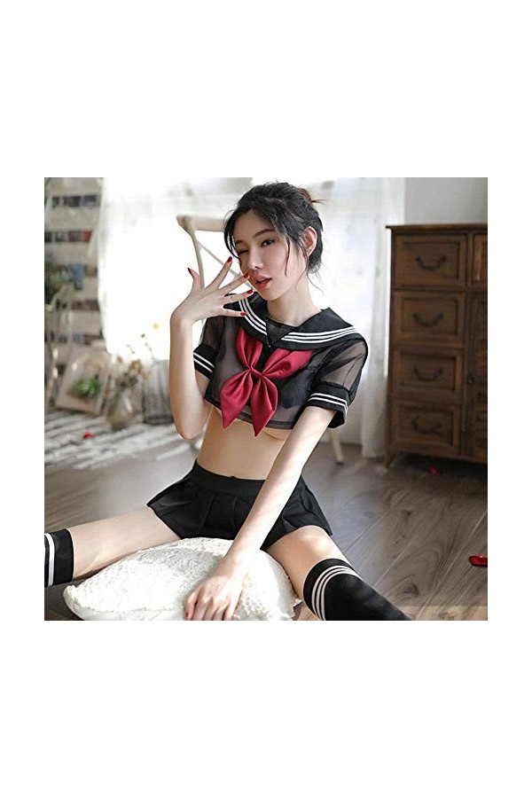 Zidao Cosplay Les Mini étudiants Uniforme Marin Dames Mignonnes Sexy de Jupe Nippuresu avec T-Back avec Un Cadeau Set 4 pièce