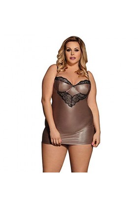 N/X Faux Cuir&nbsp;&nbsp;&nbsp;Sexy Hot Plus Size Brown avec Dentelle&nbsp;&nbsp;&nbsp;Kleding Dress + G String&nbsp;&nbsp;&nbsp;Dress -01_5XL
