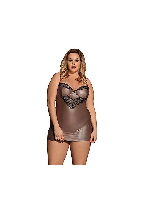 N/X Faux Cuir&nbsp;&nbsp;&nbsp;Sexy Hot Plus Size Brown avec Dentelle&nbsp;&nbsp;&nbsp;Kleding Dress + G String&nbsp;&nbsp;&nbsp;Dress -01_5XL