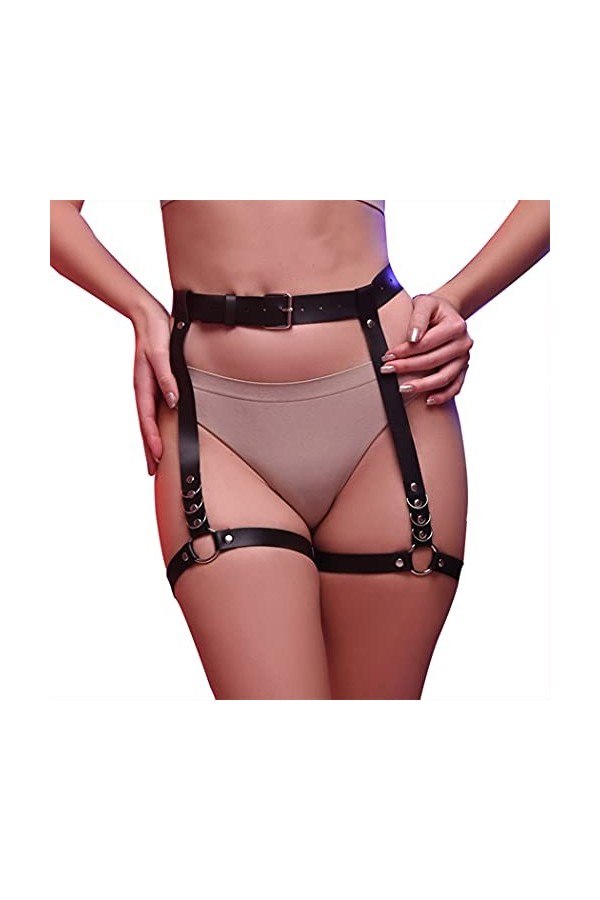 Punk cuir solide et robuste chaîne de taille noir corps chaîne harnais corps jambe cuisse jarretelles ceintures discothèque f