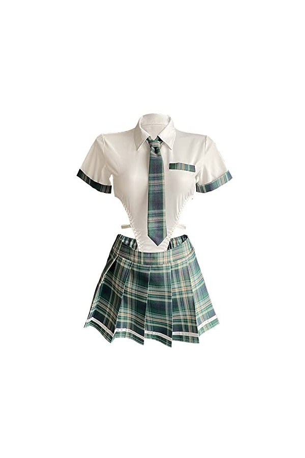 SINGUYUN Tenue décolière pour femme - Costume de marin sexy pour jeu de rôle - Jupe plissée avec bas 2715 vert 