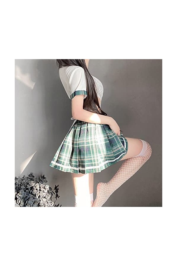 SINGUYUN Tenue décolière pour femme - Costume de marin sexy pour jeu de rôle - Jupe plissée avec bas 2715 vert 