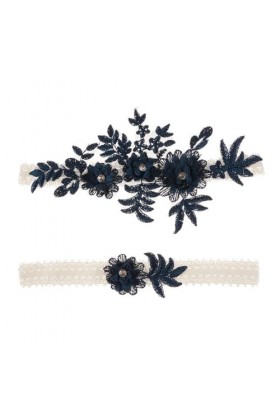 Jarretelles de Mariage en Dentelle brodée de Perles, 2 pièces, Jarretelles Sexy, Anneau de Cuisse de mariée Color : N Blue 2