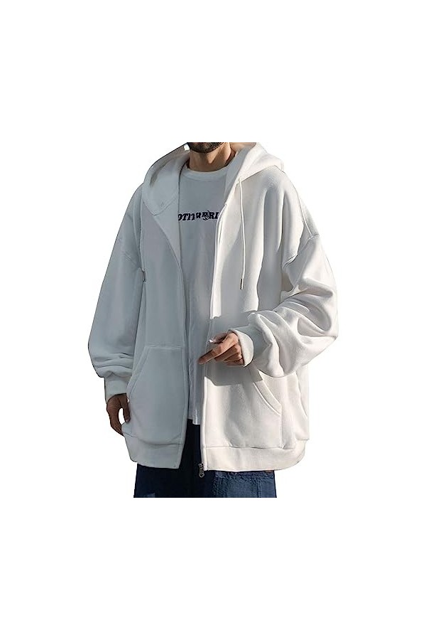 Vexiangni Sweat-shirt extensible pour homme Automne/hiver avec fermeture éclair intégrale et pull à capuche décontracté, Noir