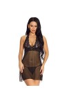 ZTIANEF Tissu en mailleSexy Licou Chemise de Nuit Lingerie érotique Pyjama, Rouge, L