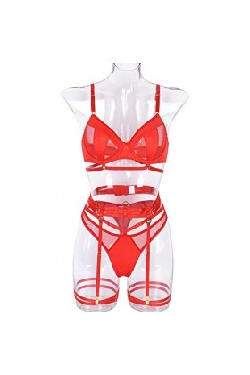 BOMEETSIA Ensemble De sous-vêtements en Maille Transparente pour Femmes, sous-vêtements Sexy À Trois Points, Soutien-Gorge Tr