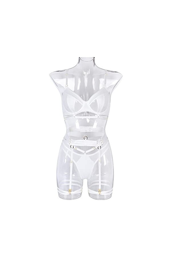 BOMEETSIA Ensemble De sous-vêtements en Maille Transparente pour Femmes, sous-vêtements Sexy À Trois Points, Soutien-Gorge Tr