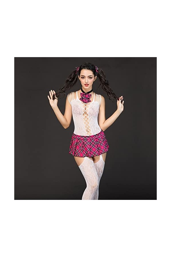JINZIJINYU Ensembles De Pyjama Femme Étudiant Uniforme Cosplay Sexy Uniforme Tentation Étudiant Porter Une Pièce Jupe Blanc T