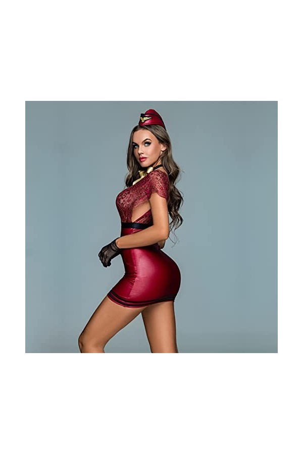 JINZIJINYU Nuisette Sexy Femme Hôtesse De LAir Uniforme Sexy Cosplay Sexy Uniforme Stage Bar Party Rouge Taille Unique
