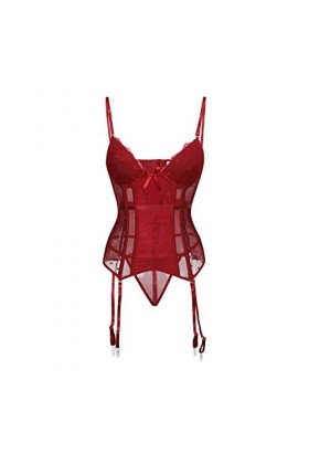JINZIJINYU Nuisette Sexy Femme Shapewear Lace Sexy Court Corset Rouge S