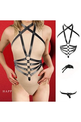 WOZOW Ceinture de Corps en Cuir Sexy pour Femmes Strappy Bondage Décoration Ceinture Jarretière Accessoire de Ceinture Sexy E