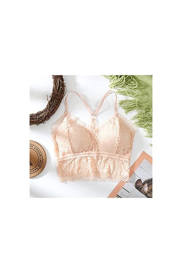 PBLCYUT Femmes Sexy en Dentelle Bra One Piece Part Femelle Gathered Tube Sleep Top sous-vêtements Push Up Balletee sans Jante