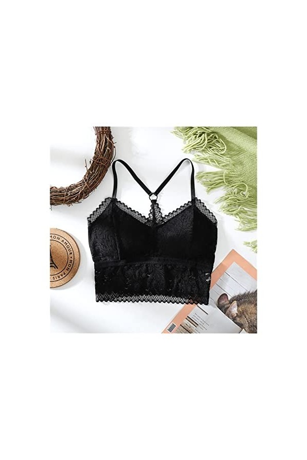 PBLCYUT Femmes Sexy en Dentelle Bra One Piece Part Femelle Gathered Tube Sleep Top sous-vêtements Push Up Balletee sans Jante