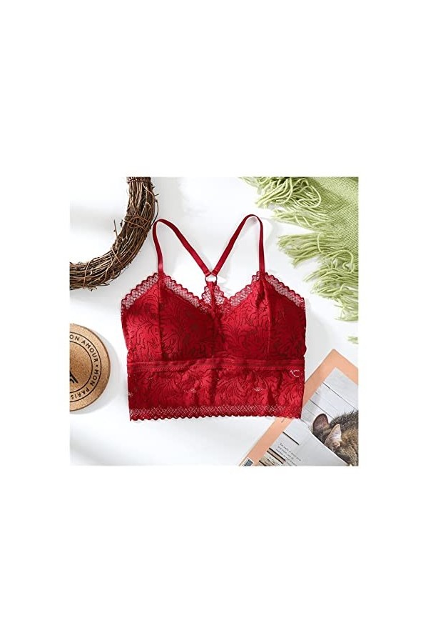 PBLCYUT Femmes Sexy en Dentelle Bra One Piece Part Femelle Gathered Tube Sleep Top sous-vêtements Push Up Balletee sans Jante