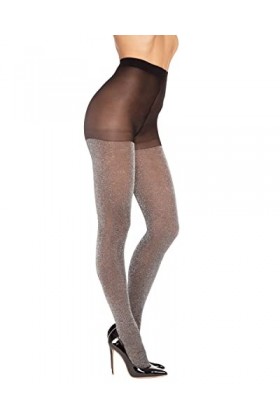 Dreamgirl Collants en Lurex à paillettes avec support en silicone antidérapant pour femme, noir/argent, taille unique