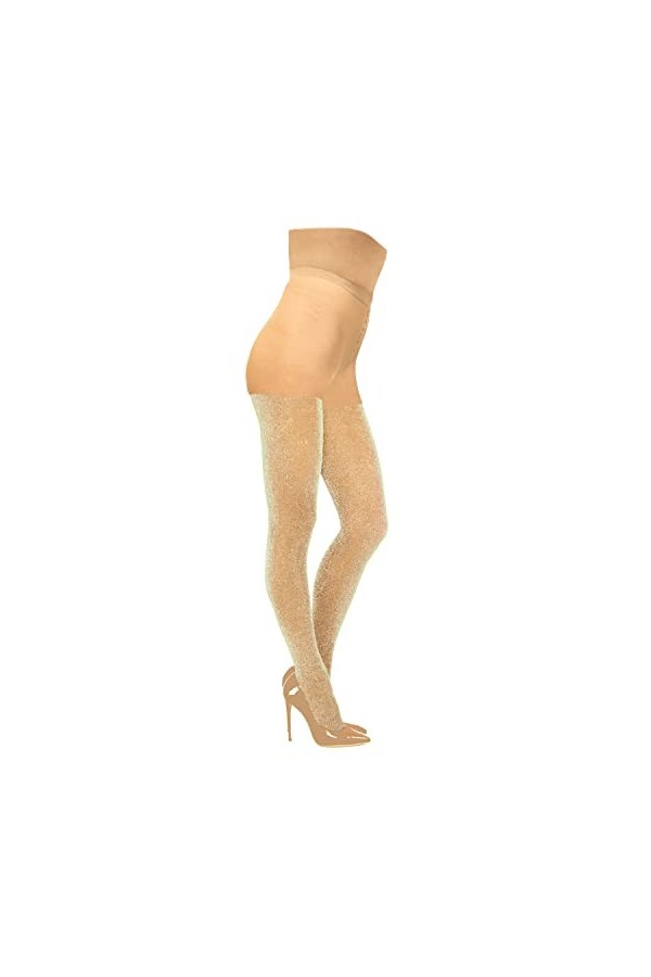Dreamgirl Collants en Lurex à paillettes avec support en silicone antidérapant pour femme, noir/argent, taille unique