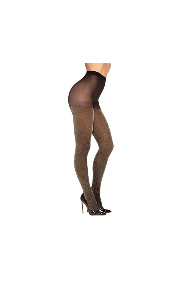 Dreamgirl Collants en Lurex à paillettes avec support en silicone antidérapant pour femme, noir/argent, taille unique