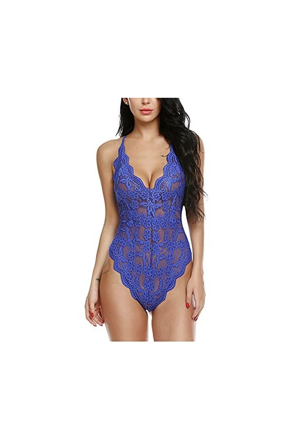 Sexy Pyjama sous-Vêtements Poitrine,Lingerie Sexy Fronde en U,Une-pièce en Dentelle V Profond-Rose_XXXL,Lingerie Sexy Femmes 