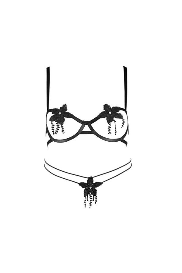 HW.Q Lingerie Femme Sexy Ensemble-Nuisette Sexy Lingerie Sexy Lingerie Seins Ouverts Ensemble Broderie Rouge Arc Ruban Tentat