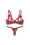 HW.Q Lingerie Femme Sexy Ensemble-Nuisette Sexy Lingerie Sexy Lingerie Seins Ouverts Ensemble Broderie Rouge Arc Ruban Tentat