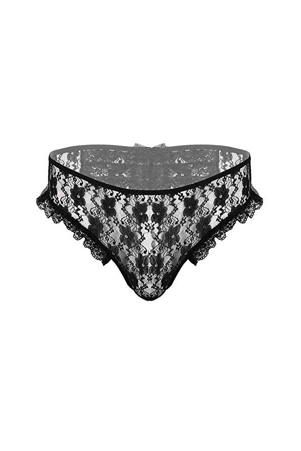 Élégant Hommes Culottes Floral Dentelle Lingerie Slips Faible avec Une Ceinture élastique g-String Color : Black, Size : XXL