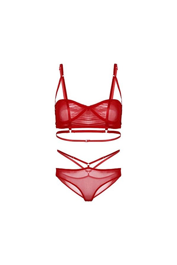Rtyoo Ensemble de sous-vêtements Sexy en dentelleHaut de Soutien-Gorge Sexy en Maille de Sexe érotique pour Femmes avec Culot