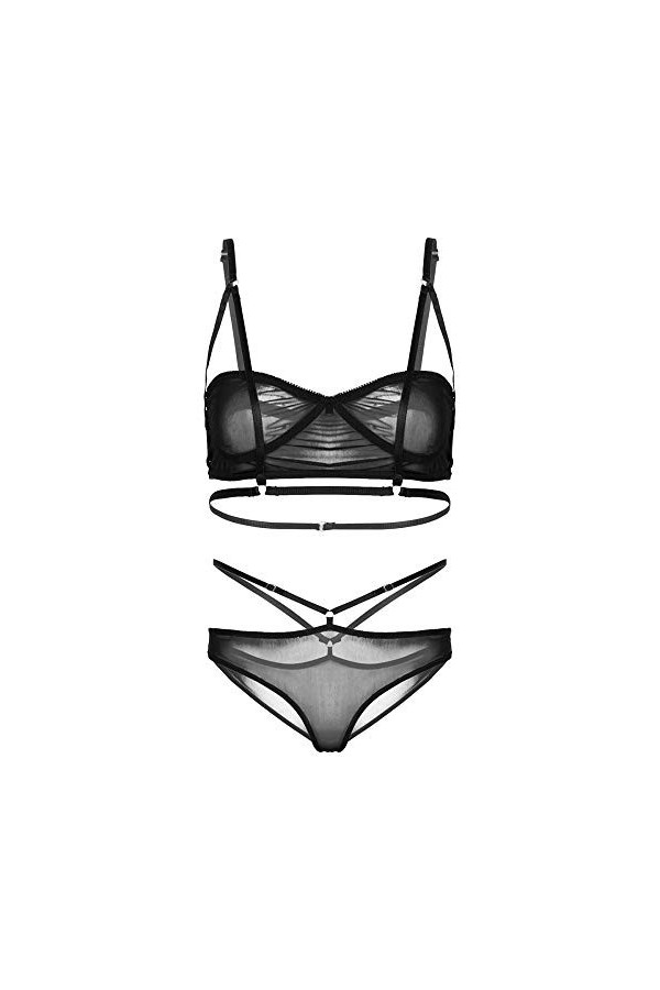 Rtyoo Ensemble de sous-vêtements Sexy en dentelleHaut de Soutien-Gorge Sexy en Maille de Sexe érotique pour Femmes avec Culot