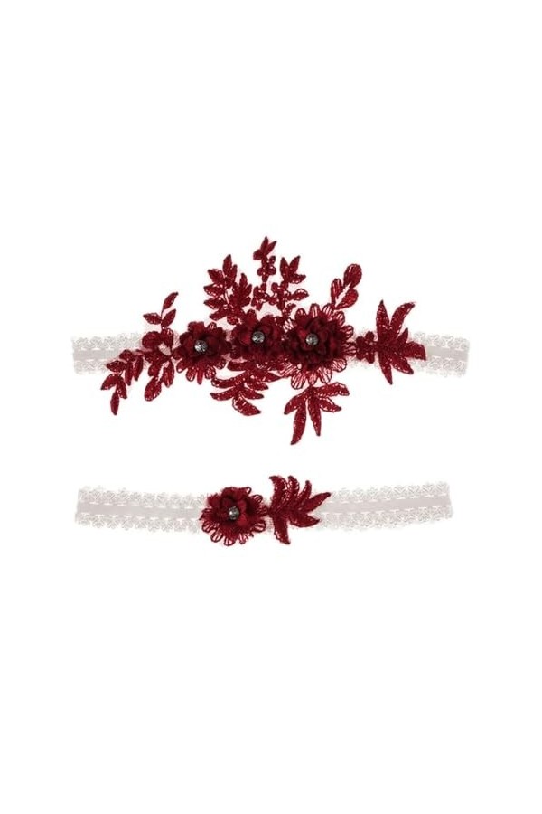 Jarretelles de Mariage en Dentelle brodée de Perles, 2 pièces, Jarretelles Sexy, Anneau de Cuisse de mariée Color : Wine Red