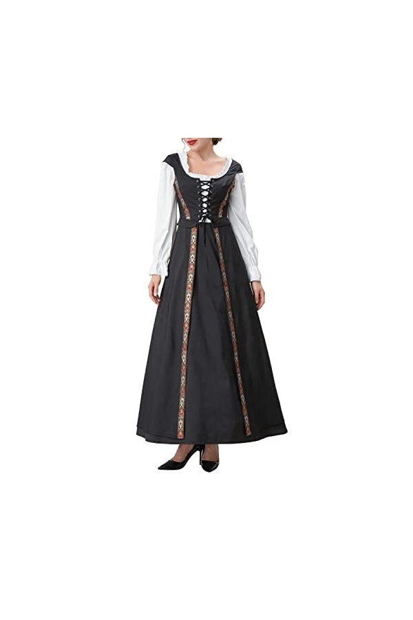 CUTeFiorino Sac banane médiéval pour femme - Rétro Halloween - À manches longues - Costume de sorcière - Robe longue - Gants 