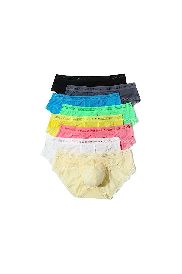 PONNYC 8PC Dentelle Slips Hommes Sexy Glace Soie sous-vêtements Hommes&nbsp;Cuecas Hombre Taille Basse Sissy Culotte sous-vêtement