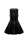 CABULE Robe sexy pour femme en latex effet mouillé avec col en V et fermeture éclair aspect mouillé en cuir verni sans manche