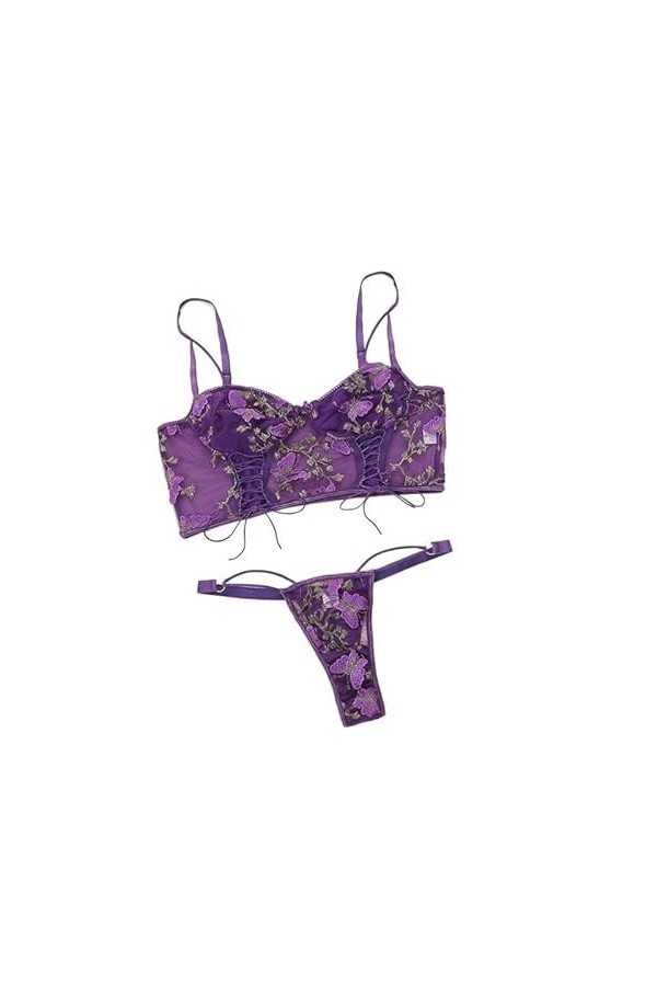 MERNEL Vêtements sexuels 2 pièces Porno Lingerie Tongs Ensemble 2 pièces Dentelle Fantaisie Soutien-Gorge Transparent érotiqu