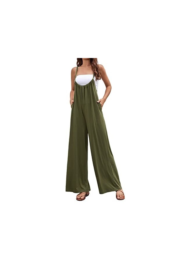 Kashyke Combinaison Sexy Femme Cuir Combinaison à Jambes Larges décontractée à Taille Haute et Dos Nu pour Femmes Combinaison