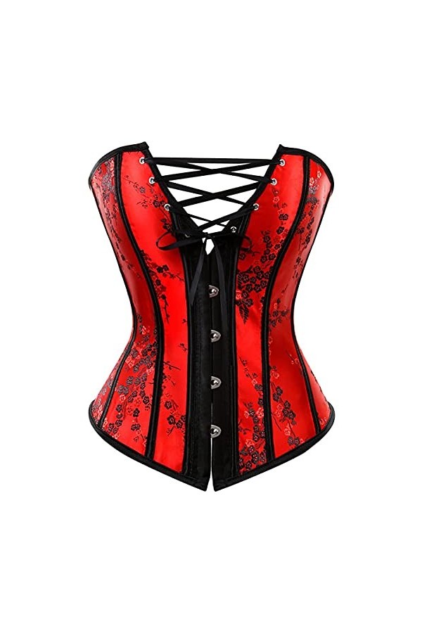 XUEFX Corset Femme Sexy Gothique Rétro Overbust Motif Imprimé Fleuri Bustier Lingerie De MariéE Grande Taille Color : Red, S