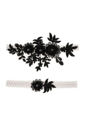 Jarretelles de Mariage en Dentelle brodée de Perles, 2 pièces, Jarretelles Sexy, Anneau de Cuisse de mariée Color : Black 2,