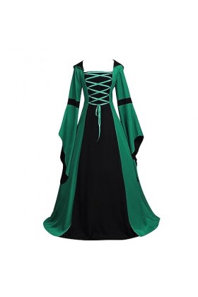 KBOPLEMQ Vêtements médiévaux pour femme - Robe gothique en dentelle - Broderie - Robe de princesse - Avec manches trompettes 