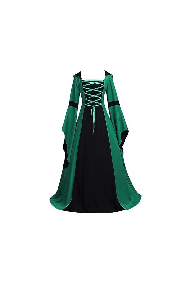 KBOPLEMQ Vêtements médiévaux pour femme - Robe gothique en dentelle - Broderie - Robe de princesse - Avec manches trompettes 