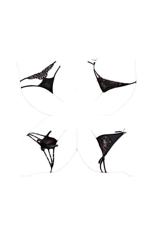 KHUFUZI Sous-vêtements sexy pour femme - Taille basse - Lingerie noire en dentelle - Cadeau pour petite amie, épouse, Noir , 