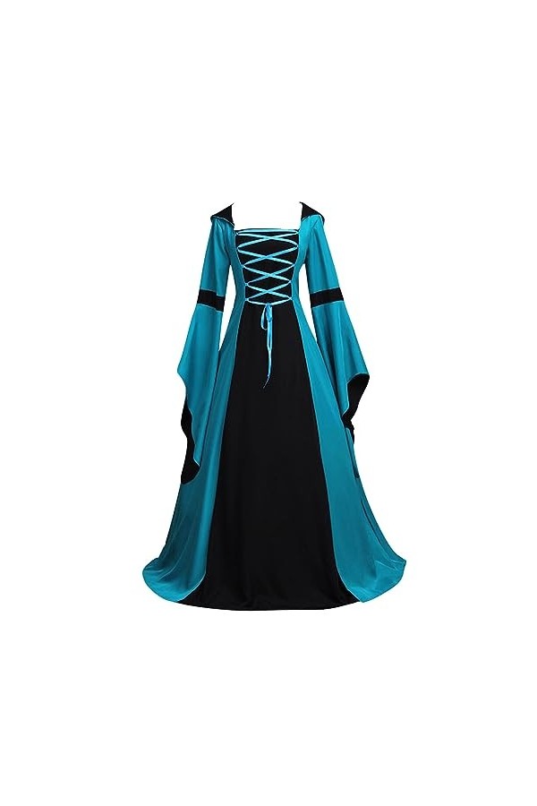 KBOPLEMQ Vêtements médiévaux pour femme - Robe gothique en dentelle - Broderie - Robe de princesse - Avec manches trompettes 