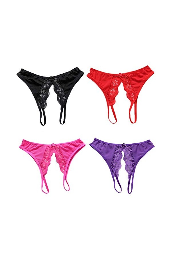 KHUFUZI Sous-vêtements sexy pour femme - Taille basse - Lingerie noire en dentelle - Cadeau pour petite amie, épouse, Noir , 