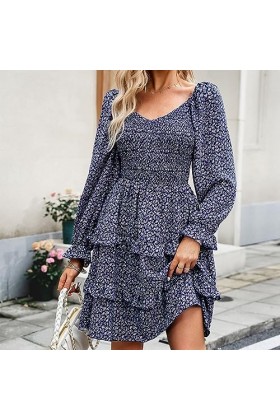 Fehploh été Floral Mini Robe pour Femmes 2023 à Manches Longues col en V décontracté Mini Robe Sexy soirée Robes