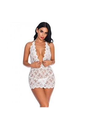 ZTIANEF Bas basEnsemble Pyjama Sexy Deep V Licou col Lingerie érotique Slim fit Hip Wrap Pyjama, Vert, XXL