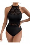 GORGLITTER Body sexy en maille pour femme - Dos nu - Noir - Sans manches, Noir , L