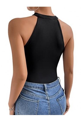 GORGLITTER Body sexy en maille pour femme - Dos nu - Noir - Sans manches, Noir , L